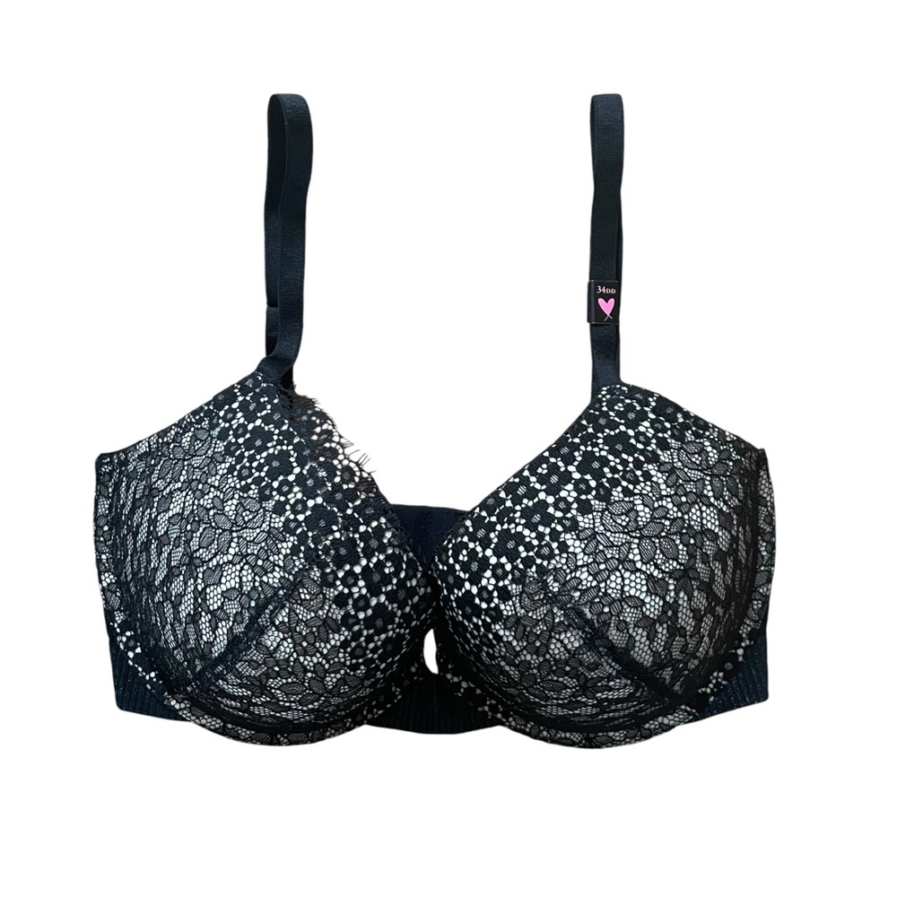 NWT Victoria Secret Push Up Bra Metallic Band Side Boning Black Size 34DD